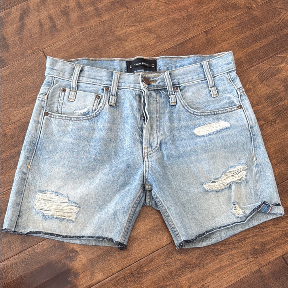 Light Blue Distressed Jean Shorts Cut-Off Style